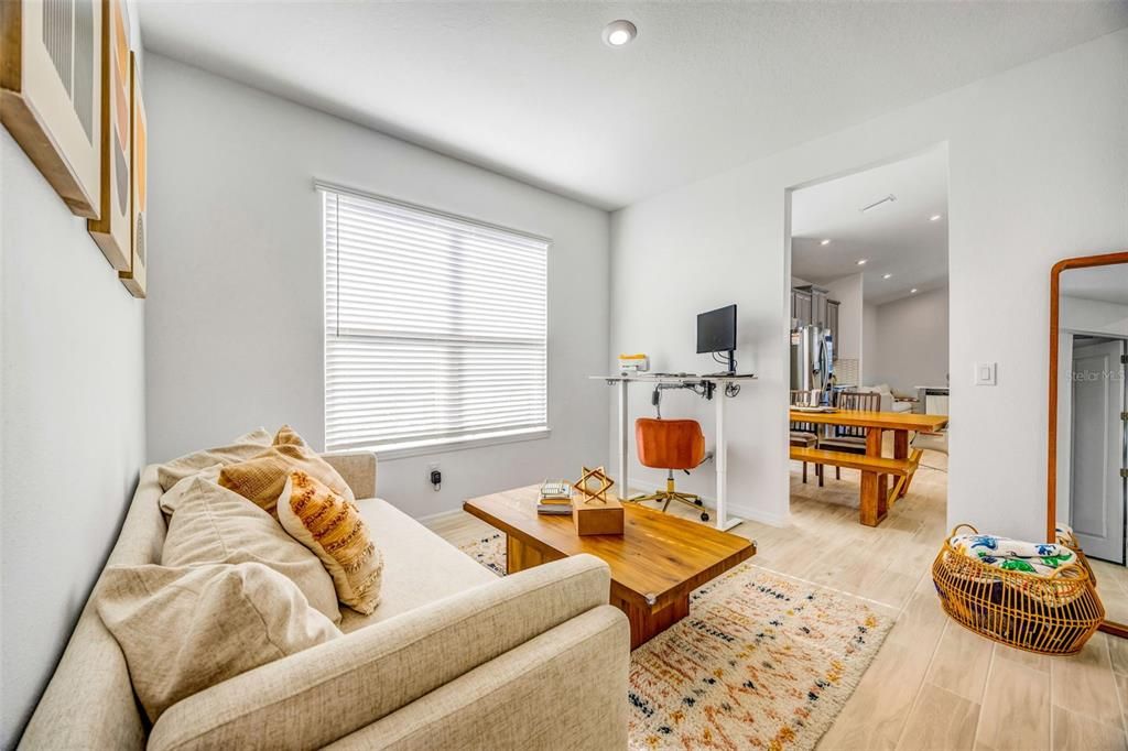 Interior, Living room, Recessed Lighting, Wood Texture Flooring