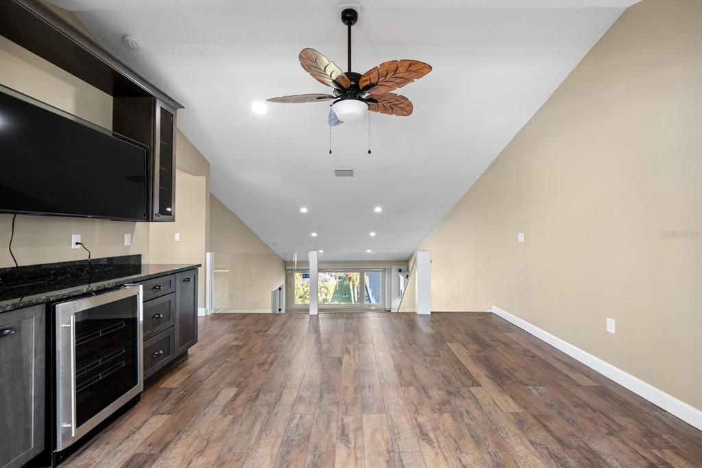 Empty room, Interior, Kitchen, Recessed Lighting, Wood Texture Flooring