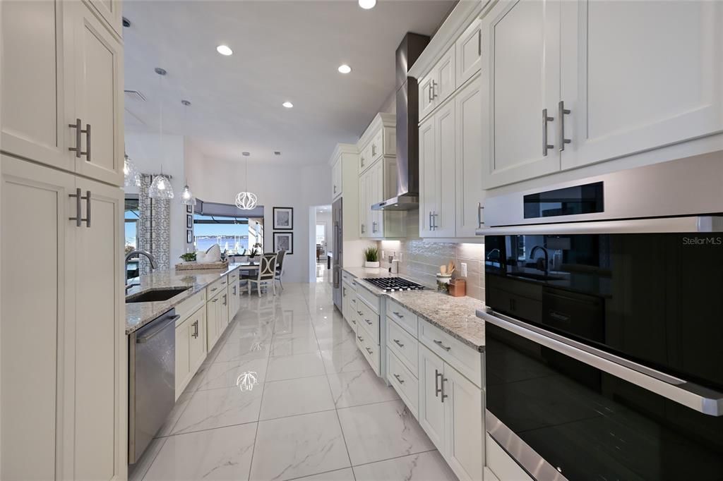 Dining room, Interior, Kitchen, Marble, Pendant Lights, Recessed Lighting, Stainless Steel Appliances, Water