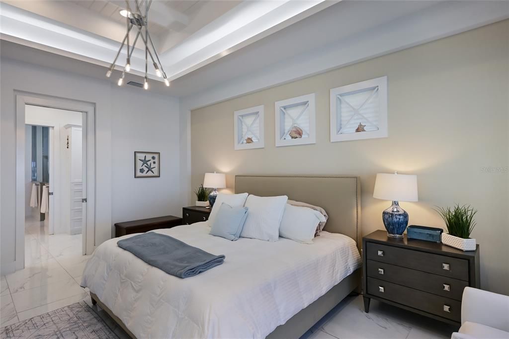 Bedroom, Interior, Marble, Pendant Lights