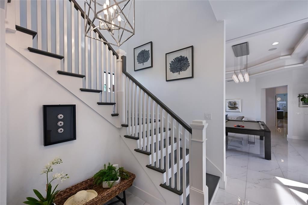 Billiard Table, Game Room, Interior, Marble, Pendant Lights, Recessed Lighting