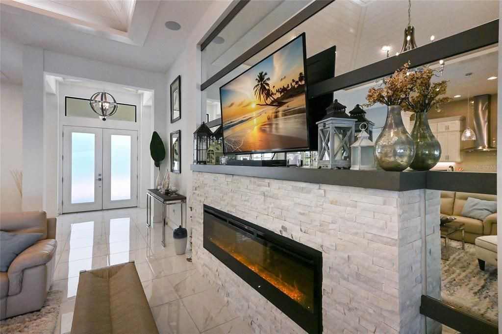 Fireplace, Interior, Marble, Recessed Lighting