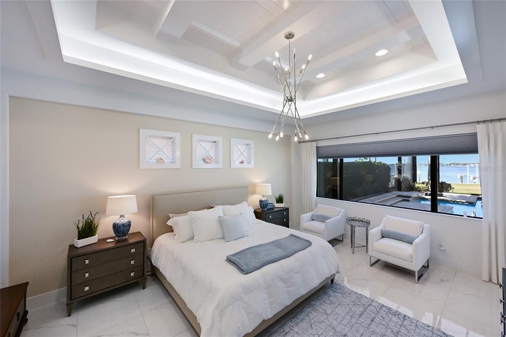 Bedroom, Interior, Marble, Pendant Lights, Recessed Lighting, Water