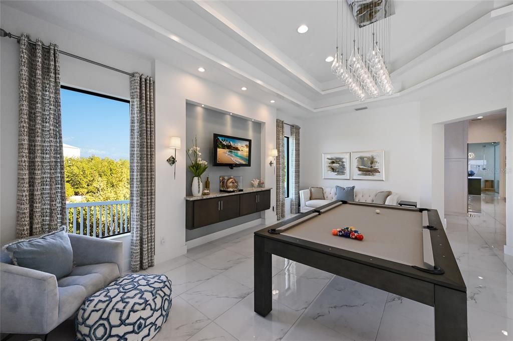 Billiard Table, Game Room, Interior, Marble, Pendant Lights, Recessed Lighting