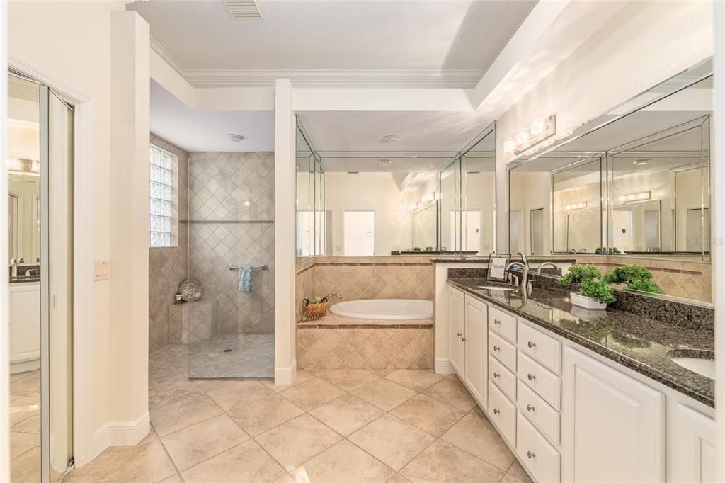 Bathroom, Dual Sink Vanities, Glass Shower, Interior, Recessed Lighting