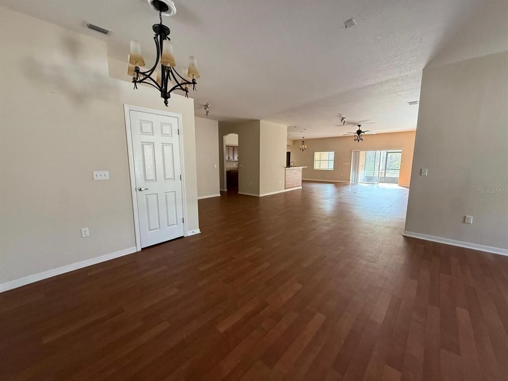Chandelier, Empty room, Interior, Wood Texture Flooring