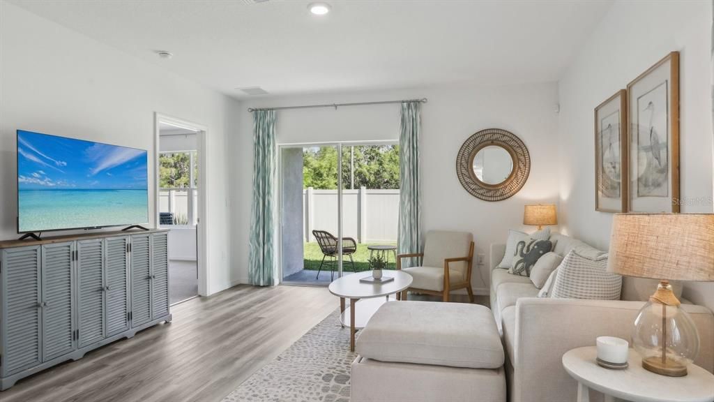 Interior, Living room, Recessed Lighting, Wood Texture Flooring