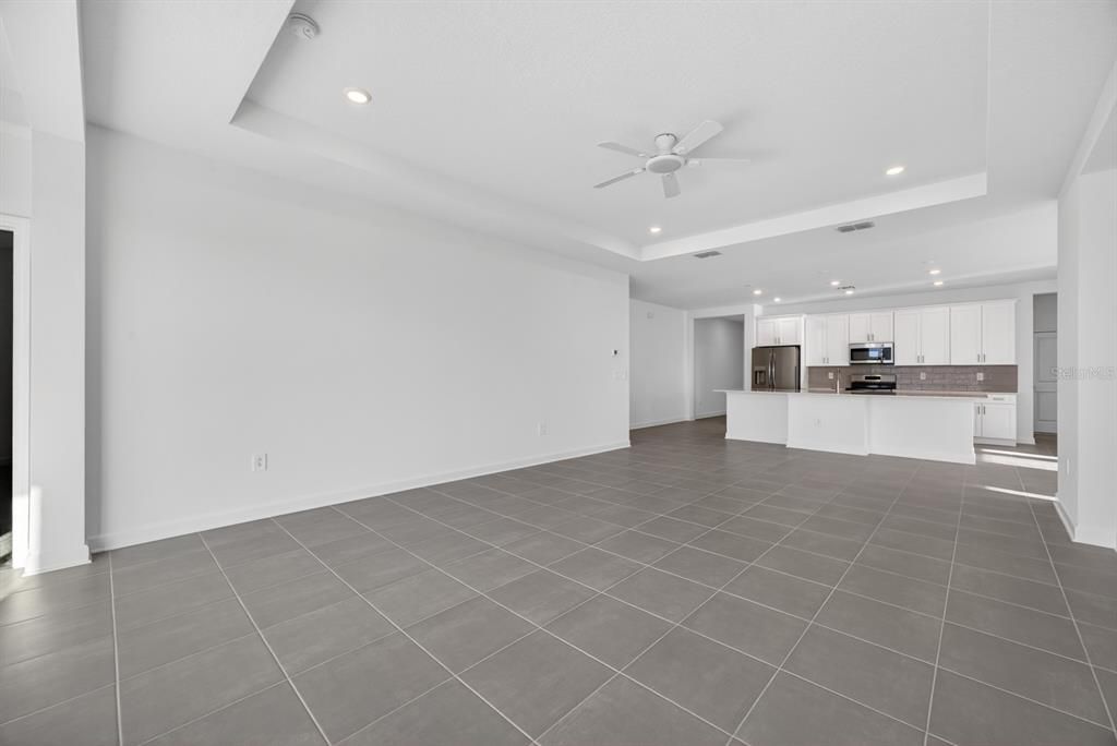 Empty room, Interior, Kitchen, Recessed Lighting, Stainless Steel Appliances