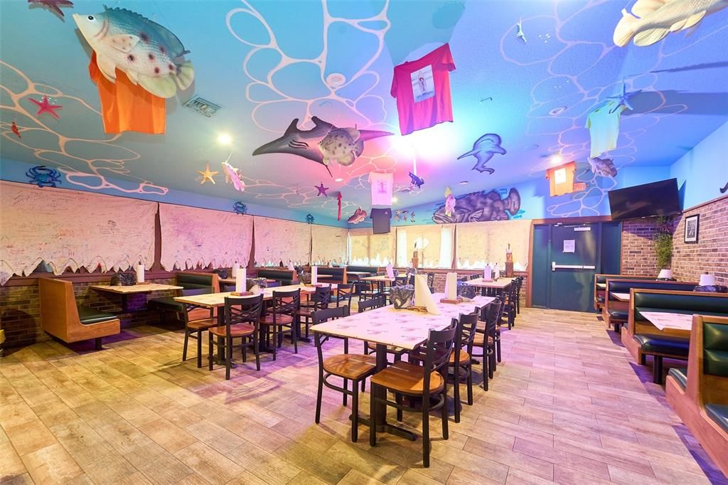 Dining room, Interior, Recessed Lighting, Stone Walls