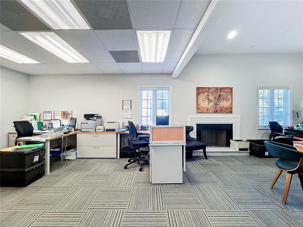 Fireplace, Home Office, Interior, Recessed Lighting