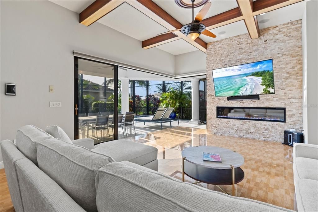 Fireplace, Interior, Living room, Stone Walls, Wooden Beams