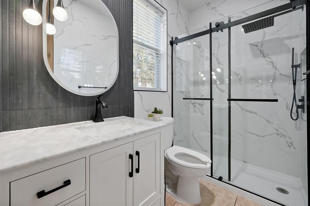 Bathroom, Glass Shower, Interior, Marble Walls