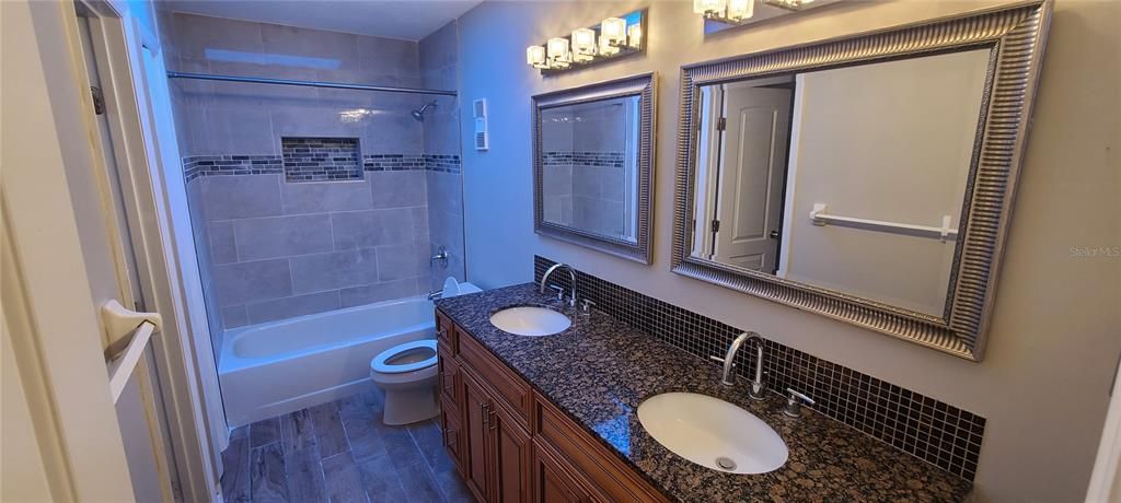 Bathroom, Dual Sink Vanities, Interior, Wood Texture Flooring