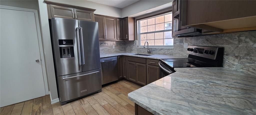 Interior, Kitchen, Stainless Steel Appliances, Wood Texture Flooring