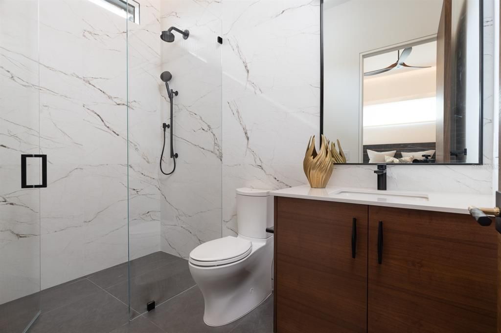 Bathroom, Glass Shower, Interior, Marble Walls