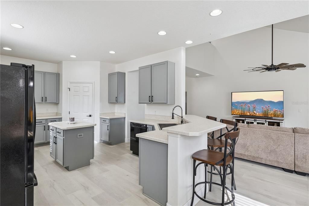 Interior, Kitchen, Recessed Lighting, Wood Texture Flooring