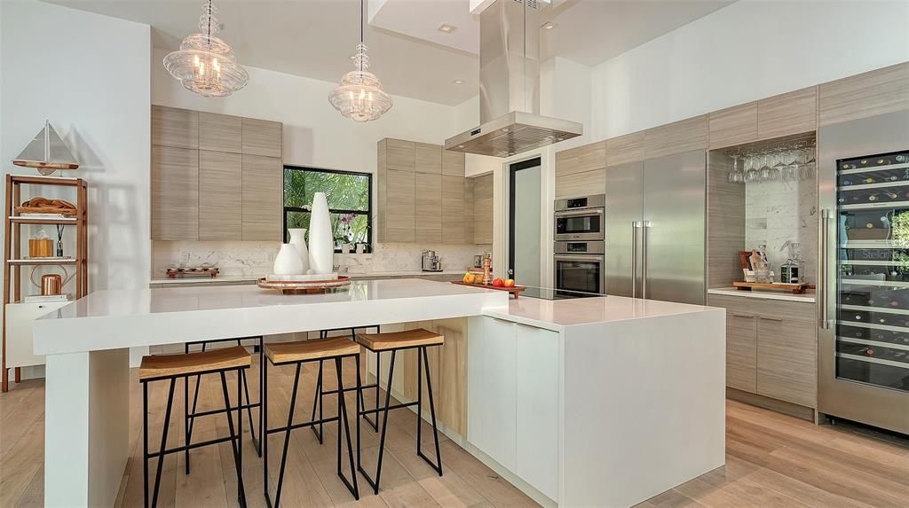 Interior, Kitchen, Pendant Lights, Stainless Steel Appliances, Wood Texture Flooring