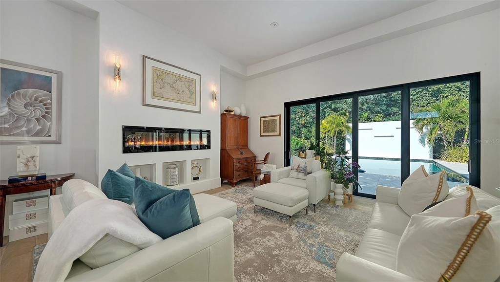 Fireplace, Interior, Living room, Recessed Lighting, Water