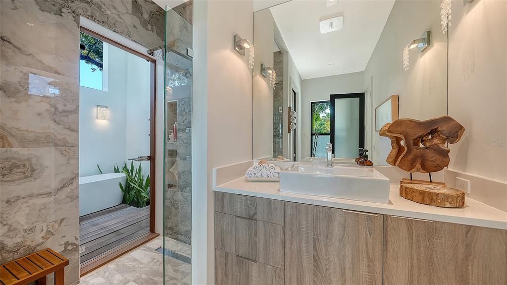 Bathroom, Glass Shower, Interior, Marble Walls