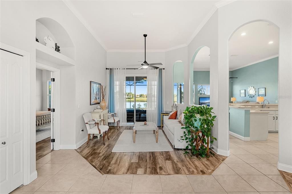 Interior, Living room, Recessed Lighting, Wood Texture Flooring