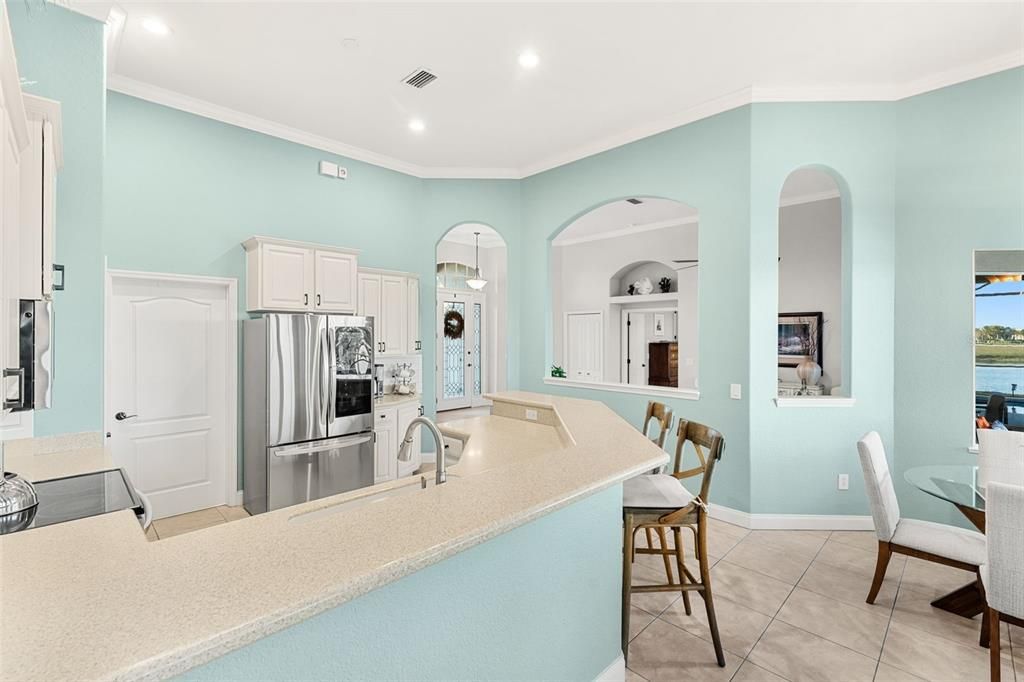 Dining room, Interior, Kitchen, Recessed Lighting, Stainless Steel Appliances, Water