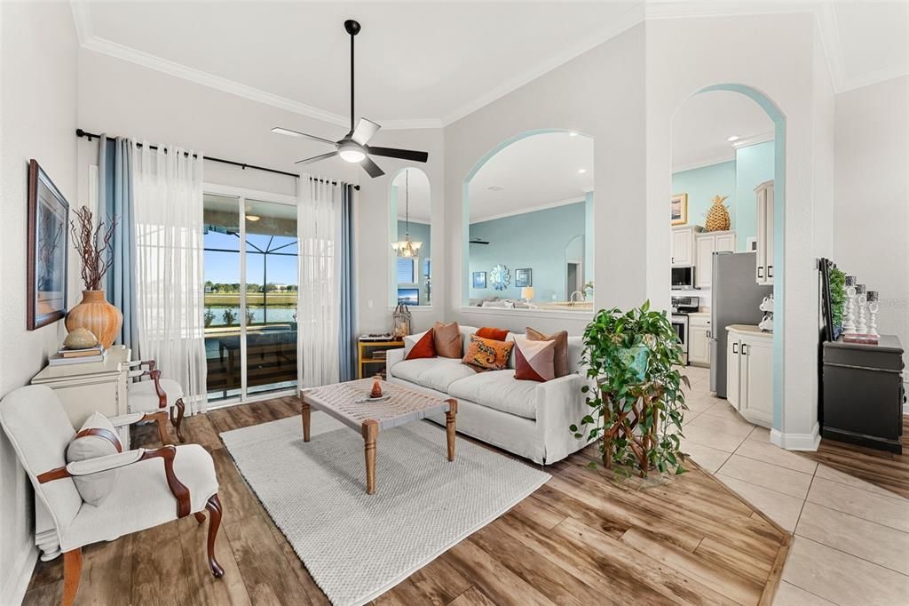 Interior, Kitchen, Living room, Recessed Lighting, Water, Wood Texture Flooring