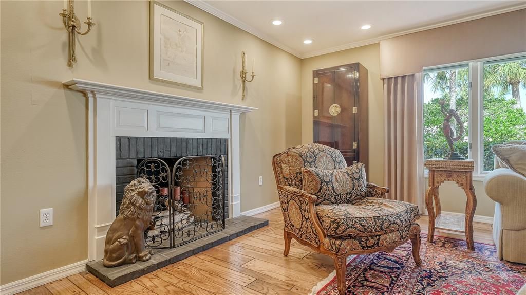 Fireplace, Interior, Recessed Lighting, Wood Texture Flooring