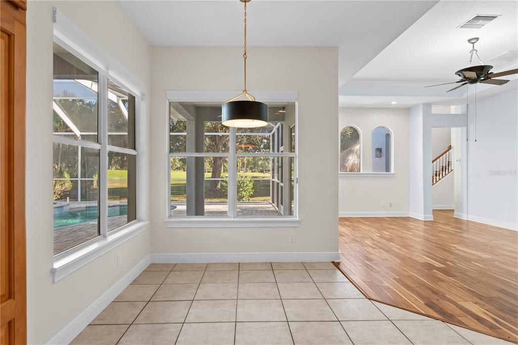 Empty room, Interior, Pendant Lights, Recessed Lighting, Wood Texture Flooring