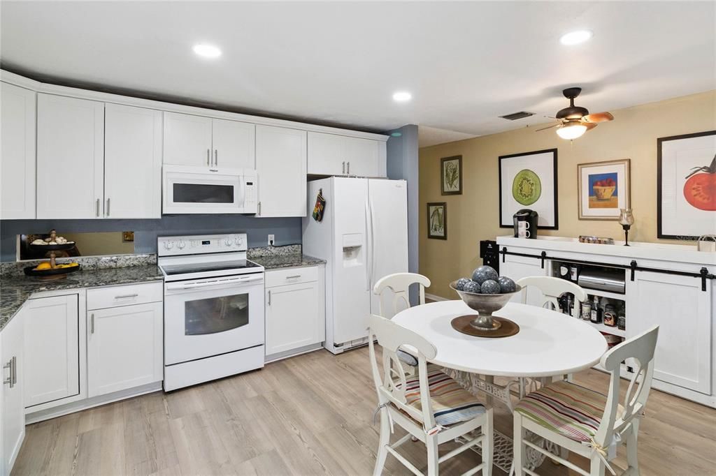 Dining room, Interior, Kitchen, Recessed Lighting, Wood Texture Flooring