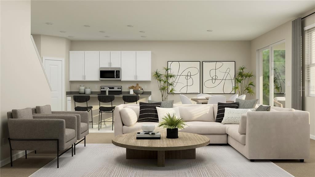 Interior, Kitchen, Living room, Recessed Lighting