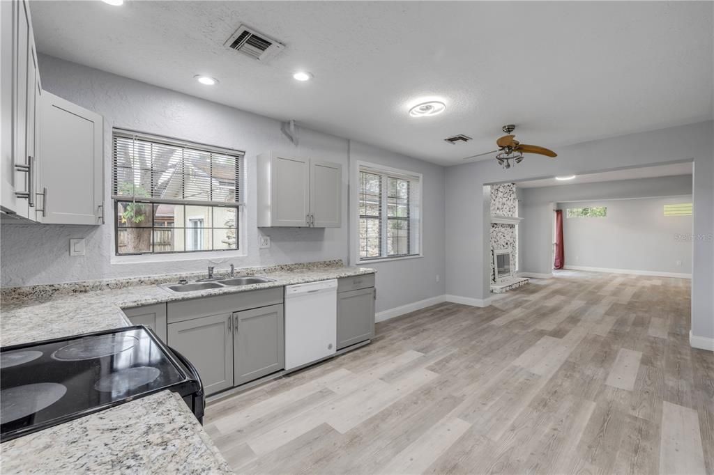 Interior, Kitchen, Recessed Lighting, Wood Texture Flooring