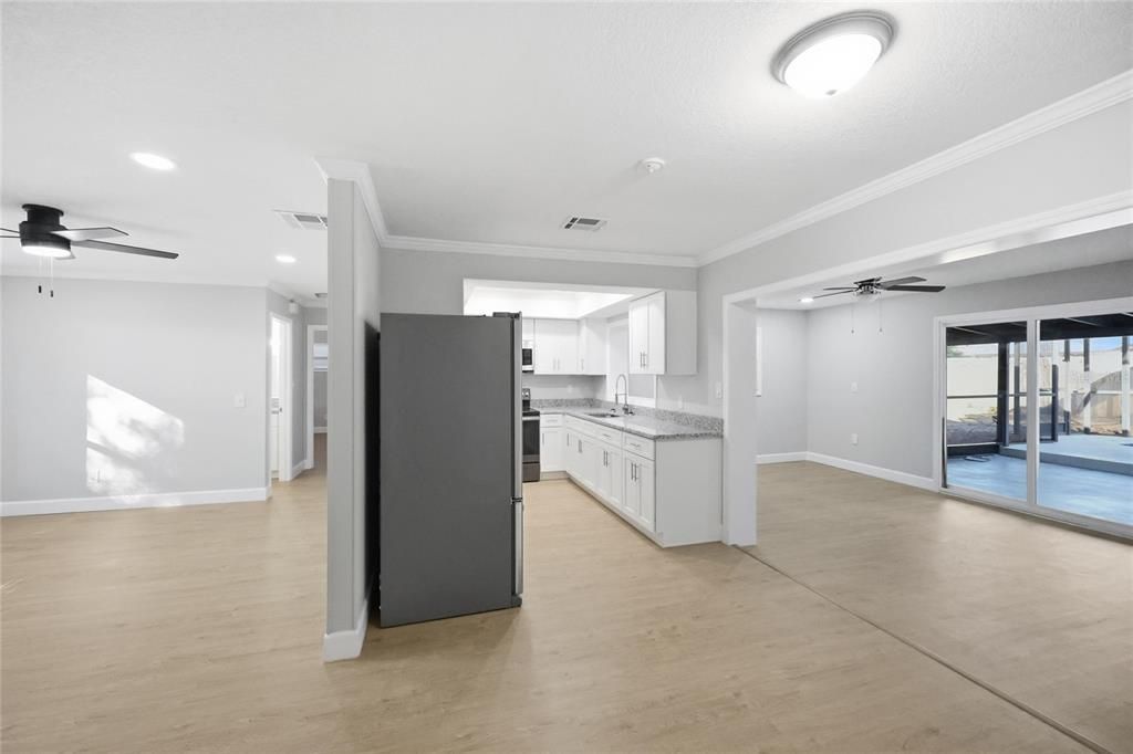 Interior, Kitchen, Recessed Lighting, Wood Texture Flooring