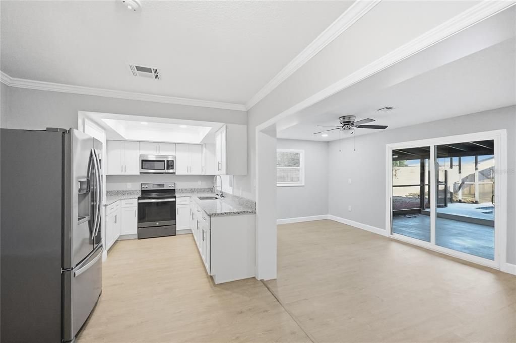 Interior, Kitchen, Stainless Steel Appliances, Wood Texture Flooring