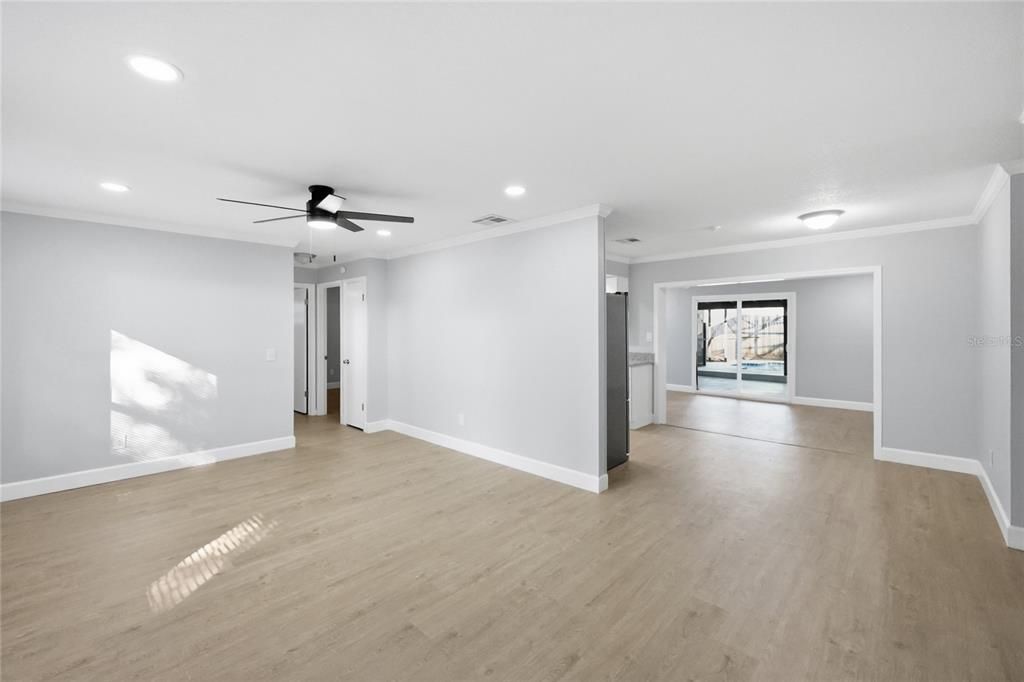 Empty room, Interior, Recessed Lighting, Wood Texture Flooring