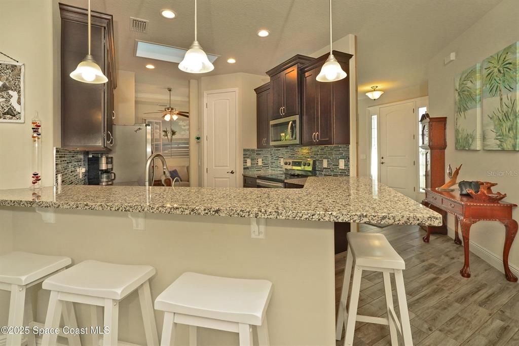Interior, Kitchen, Pendant Lights, Recessed Lighting, Wood Texture Flooring
