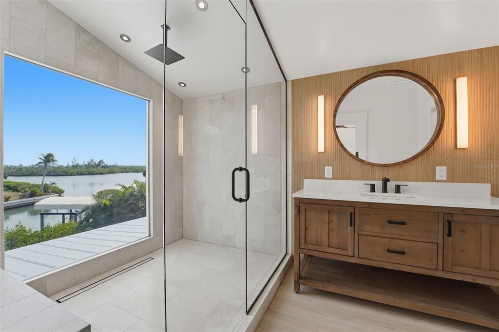 Bathroom, Glass Shower, Interior, Recessed Lighting, Water