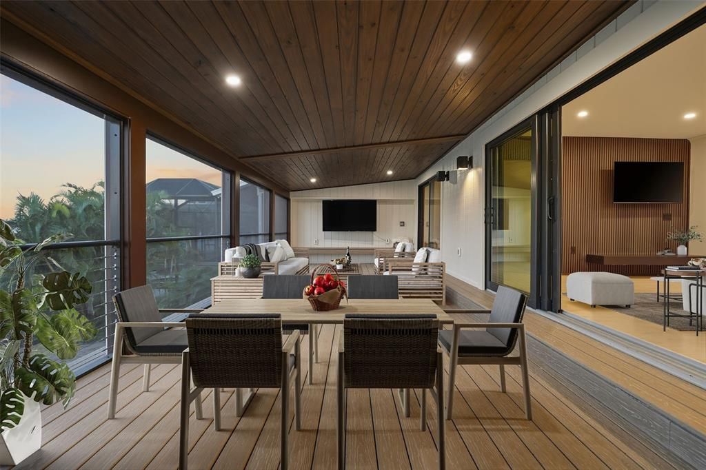 Dining room, Interior, Recessed Lighting, Wooden Ceilings, Wood Texture Flooring