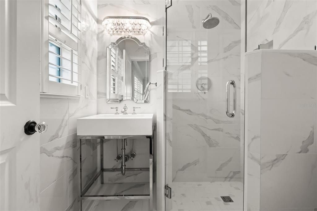 Bathroom, Glass Shower, Interior, Marble Walls
