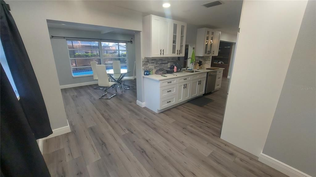 Interior, Kitchen, Recessed Lighting, Wood Texture Flooring