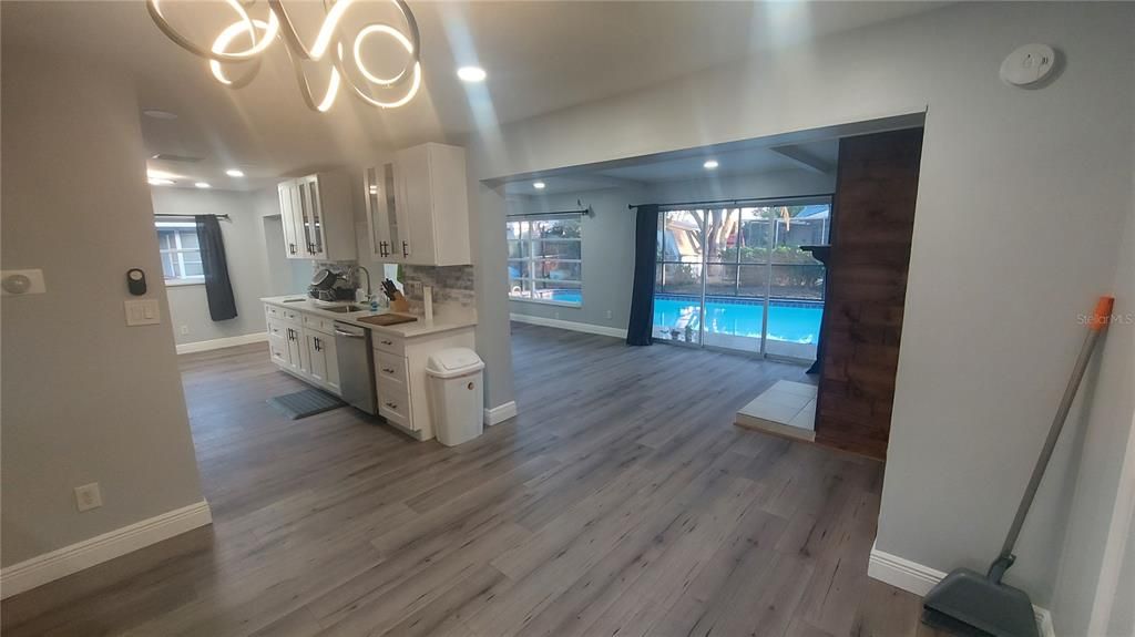 Interior, Kitchen, Recessed Lighting, Wood Texture Flooring