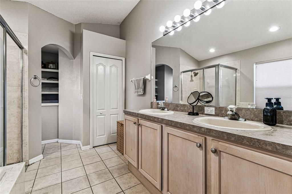 Bathroom, Dual Sink Vanities, Glass Shower, Interior, Recessed Lighting