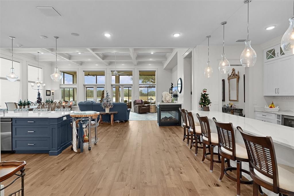 Dining room, Interior, Kitchen, Living room, Pendant Lights, Recessed Lighting, Wood Texture Flooring