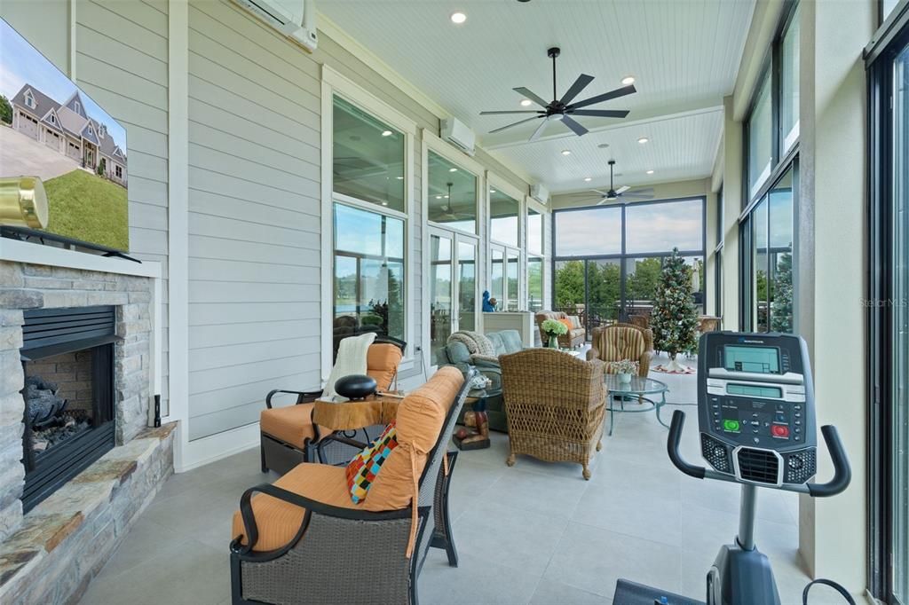 Dining room, Fireplace, Interior, Recessed Lighting, Sun Room