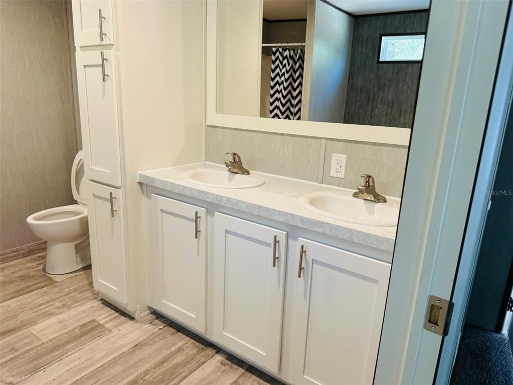 Bathroom, Dual Sink Vanities, Interior, Wood Texture Flooring
