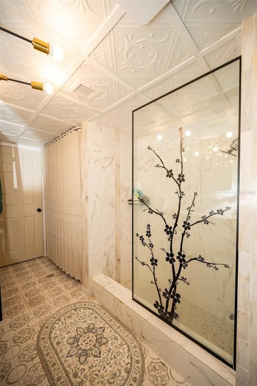 Bathroom, Glass Shower, Interior, Marble Walls