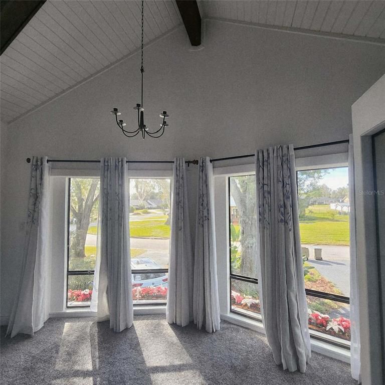 Chandelier, Empty room, Interior, Wooden Beams