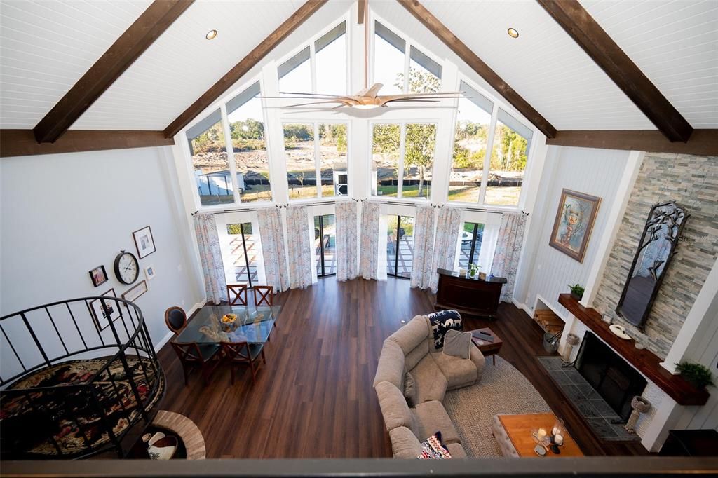 Interior, Living room, Recessed Lighting, Wooden Beams, Wood Texture Flooring