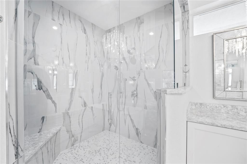 Bathroom, Glass Shower, Interior, Marble Walls