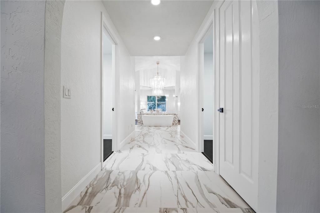 Chandelier, Interior, Marble, Recessed Lighting