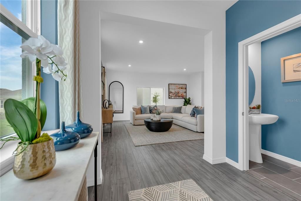 Interior, Living room, Recessed Lighting, Wood Texture Flooring